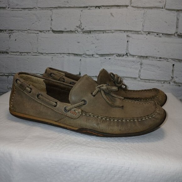 MENS CLARK ACTIVE AIR LEATHER BOAT SHOES, GRAY, SIZE 9.5, GOOD CONDITION - Picture 2 of 9